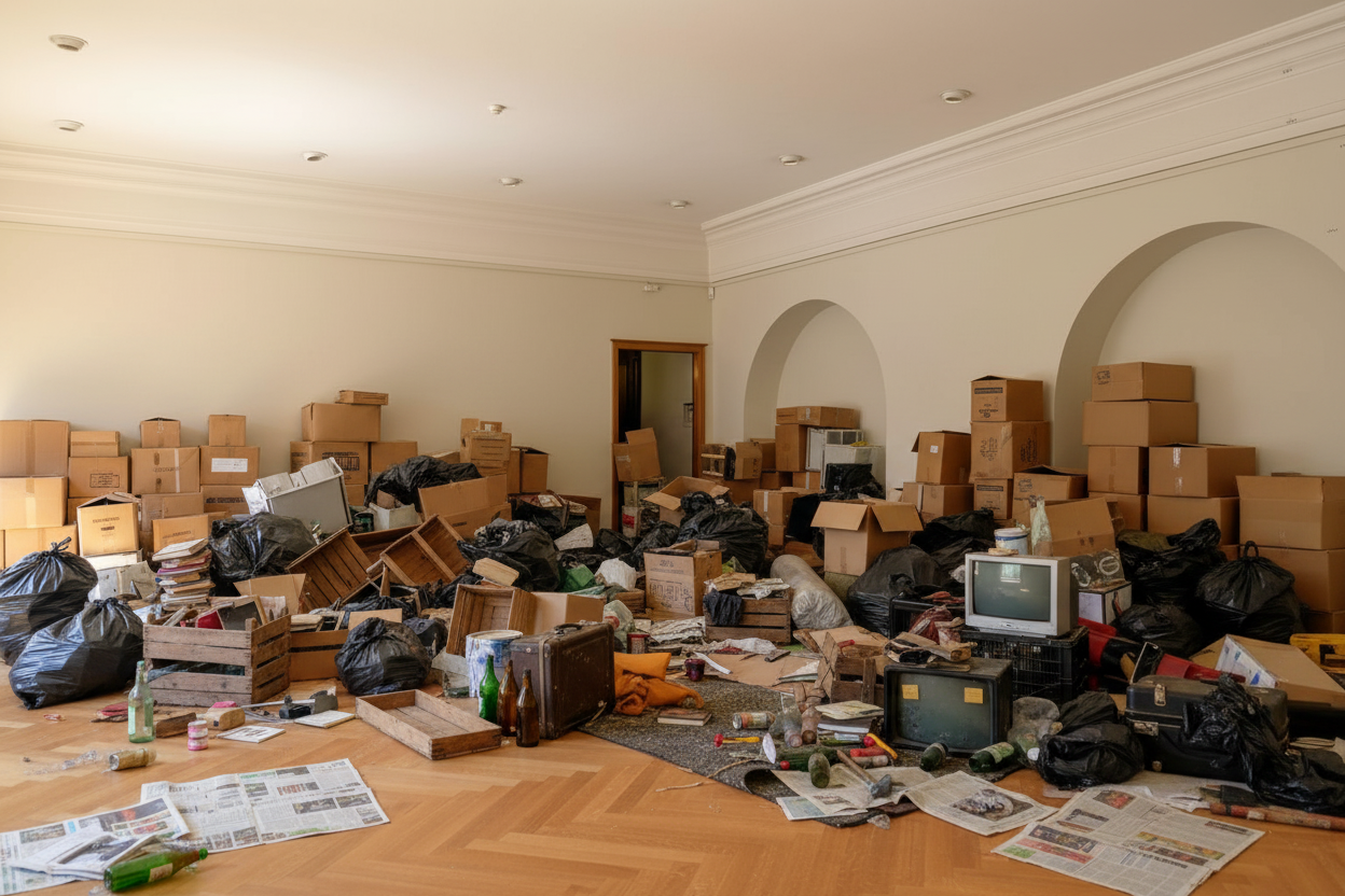 Vorher – Großes Wohnzimmer nach Verlassenschaftsräumung in Wien