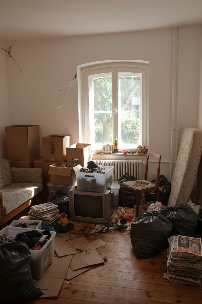 Vorher – Zimmer mit Fenster nach Nachlassräumung